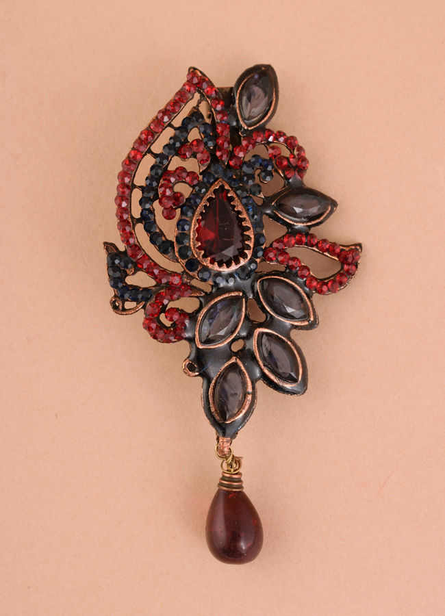 alt message - Manyavar Men Ruby Red Stone Embedded Petal Shaped Brooch image number 0